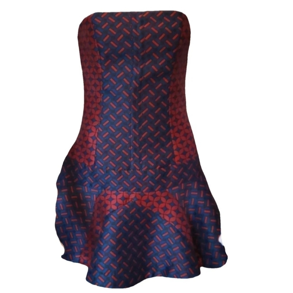 Camilla And Marc Strapless Geometric Red and Blue Mini Dress